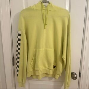 Aviator Nation Yellow Hoodie with Checkered Sleeves - Size Medium